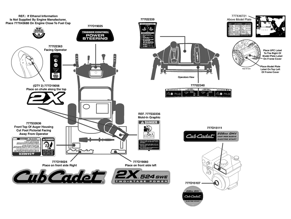 Label Map 2x 524swe Diagram and Parts List for 2X524SWE (31AM53TR756-31BM53TR709-31BM53TR710)(2013) Cub Cadet Snow Blower